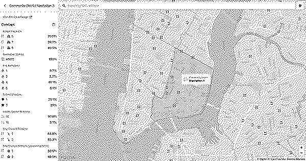 A map of Manhattan, showing a highlighted community district and all the boundaries it intersects.